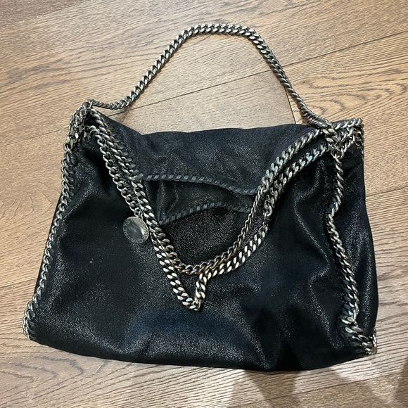 Stella McCartney Falabella fold over tote in shaggy dear black with silver strap - Picture 3 of 5